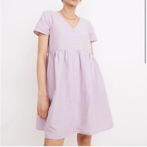 Like new Madewell linen blend ‘Alexandra’ button down v neck pocket dress - Picture 2 of 5